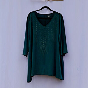Catherines Teal V-Neck Blouse with Embellishments